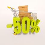 Shopping Cart And Percentage Sign, 50 Percent Stock Photo