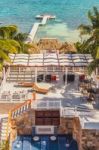 Wooden Pier Dock And Ocean View At Caye Caulker Belize Caribbean Stock Photo