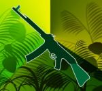 Machine Gun In The Jungle Shows Warfare And Battle Stock Photo