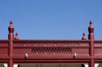 Baluster Wood Bridge With Blue Sky Stock Photo