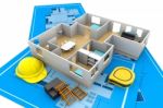 House Model On A Blueprint Stock Photo