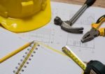 Construction Plan With Tools Stock Photo