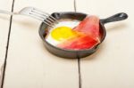 Egg Sunny Side Up With Italian Speck Ham Stock Photo