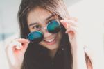 Portrait Of Thai Teen Glasses Beautiful Girl Relax And Smile Stock Photo