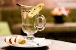 Apple Cider With Cinnamon Stick In A Glass Stock Photo