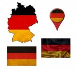 German Flag, Map And Map Pointers Stock Photo