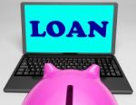 Loan Laptop Means Lending And Borrowing Money Stock Photo