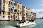 Motorboat Cruising Down The Grand Canal Stock Photo