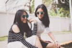 Two Asia Thai Teen Best Friends Girls Smile And Funny Stock Photo