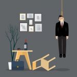 Businessman Hang Himself In His Room Stock Photo