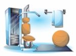 Cartoon  Illustration Interior Fitness Room With Separated Layers Stock Photo