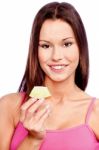 Woman Holding Slice Of Melon Stock Photo