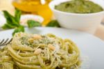 Italian Traditional Basil Pesto Pasta Ingredients Stock Photo