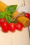 Italian Spaghetti Pasta Tomato And Basil Stock Photo