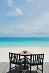 Beautiful Beach Bar View In Maldives Stock Photo