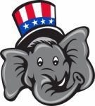 Republican Elephant Mascot Head Top Hat Cartoon Stock Photo