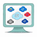 Cloud Sync Icon On Computer Monitor -  Illustration Stock Photo