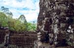 Buddhist Faces Bayon Temple, Angkor Wat In Cambodia Stock Photo