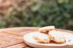 Cashew Cookies On Wooden Plate Stock Photo