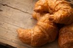 Tasty Croissant Still Life Rustic Wooden Background Stock Photo