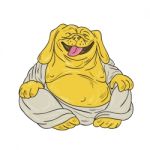 Laughing Bulldog Buddha Sitting Cartoon Stock Photo