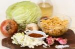 Handmade Preparation Of Sauerkraut And Cabbage Kimchi Stock Photo