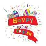 Happy Easter With Colorful Egg Isolated On White Background.  Happy Easter On Party Background Stock Photo