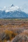 View Of The Grand Teton Mountain Range Stock Photo