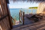 View Of Moofushi Atoll And Its Harbor From One Of The Watevillas Stock Photo