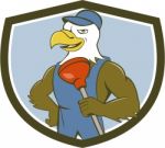 Bald Eagle Plumber Plunger Crest Cartoon Stock Photo