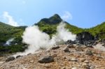 Owakudani Valley ( Volcanic Valley With Active Sulphur And Hot S Stock Photo