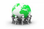 3d People With  Green World Globe Stock Photo