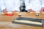 Chef Kneading Dough Stock Photo