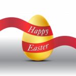 Happy Easter Golden Egg With Red Ribbon Stock Photo