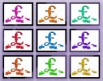 Pound Symbols On Monitors Showing Britain Finances Stock Photo