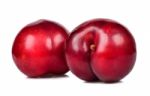 Red Plum Isolated On The White Background Stock Photo