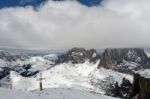 View From Sass Pordoi In The Upper Part Of Val Di Fassa Stock Photo