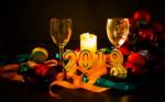 Glasses Of Champagne And New Year Decorations Stock Photo