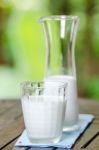 Milk Jug With Milk Glass Stock Photo