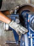 Old Lathe In Workshop Stock Photo