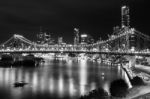 Story Bridge In Brisbane. Black And White Stock Photo