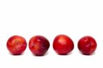 Tasty Red Plum Fruits Isolated On White Background Stock Photo