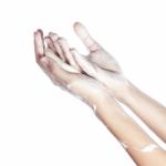 Woman Washes Her Hands. Pictured Female Hands In Soapsuds. Isola Stock Photo