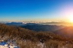 Sunrise At Deogyusan Mountains In Winter,south Korea Stock Photo