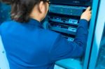 Man Fix Server Network In Data Center Room Stock Photo