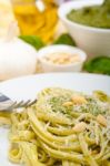 Italian Traditional Basil Pesto Pasta Ingredients Stock Photo