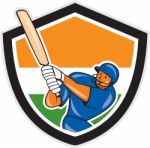 India Cricket Player Batsman Batting Shield Cartoon Stock Photo