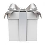 Gift Box With Silver Ribbon Bow Stock Photo