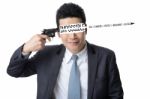 Businessman Use Gun Shoot Word Impossible In His Head Isolated O Stock Photo