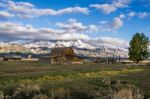 View Of Mormon Row Near Jackson Wyoming Stock Photo